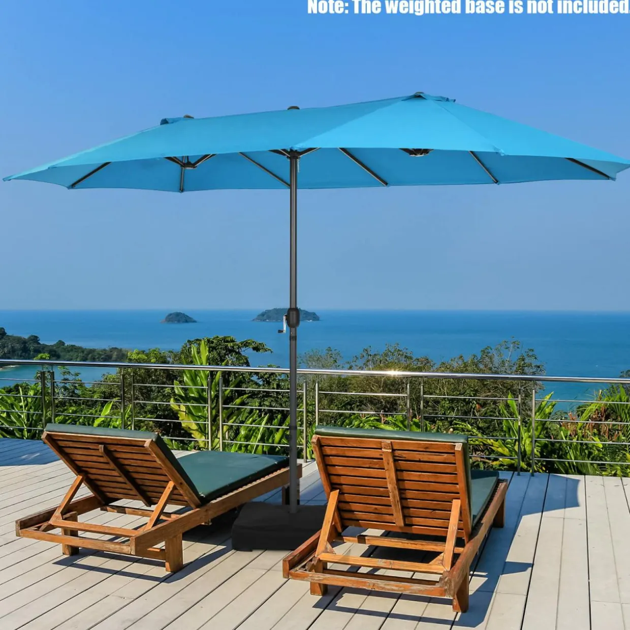 15Ft Double-Sided Patio Umbrella, Market Twin Umbrella W/ 12-Rib Sturdy Metal Frame
