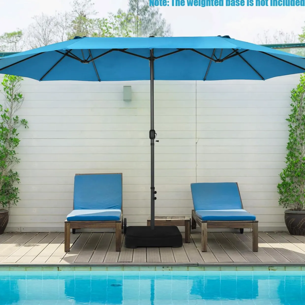 15Ft Double-Sided Patio Umbrella, Market Twin Umbrella W/ 12-Rib Sturdy Metal Frame