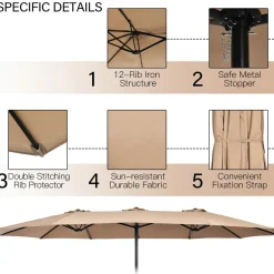15FT Double-Sided Patio Umbrella with Base, Extra-Large Market Umbrella W/Crank System