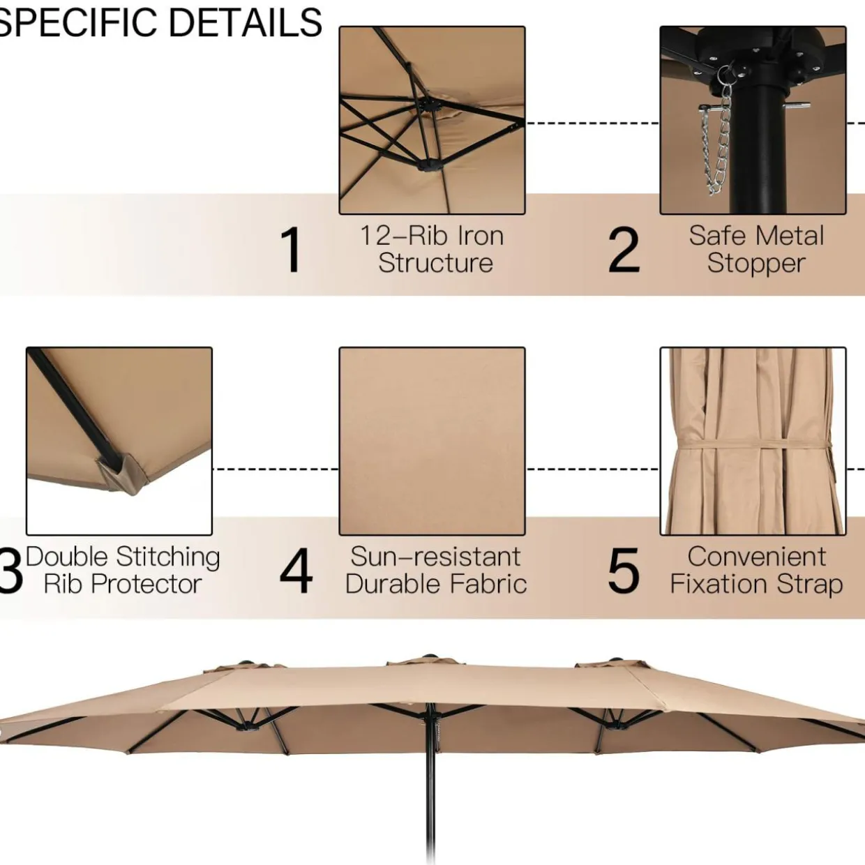 15FT Double-Sided Patio Umbrella with Base, Extra-Large Market Umbrella W/Crank System