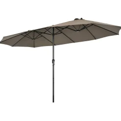 15Ft Double-Sided Patio Umbrella, Market Twin Umbrella W/ 12-Rib Sturdy Metal Frame