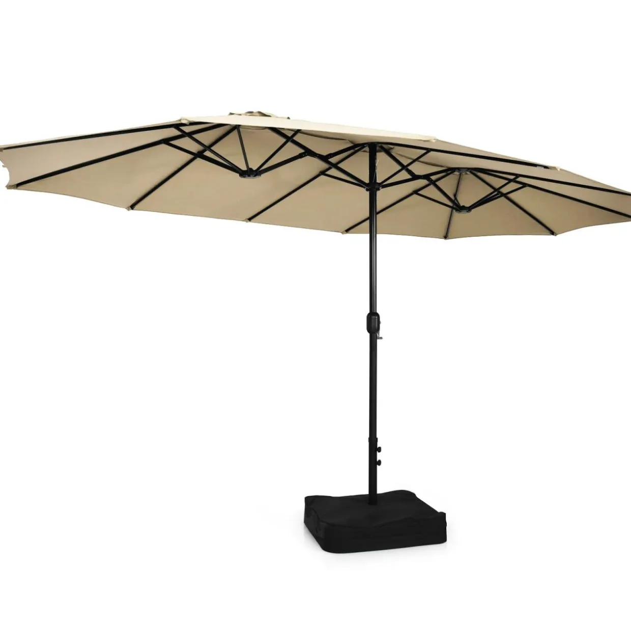 15FT Double-Sided Patio Umbrella with Base, Extra-Large Market Umbrella W/Crank System
