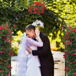 7.2 Ft Garden Arbor, Metal Trellis Arch for Climbing Plants, Indoor Outdoor Rose Arbor with Gate