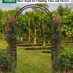 7.2 Ft Garden Arbor, Metal Trellis Arch for Climbing Plants, Indoor Outdoor Rose Arbor with Gate