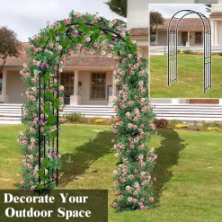 7.2 Ft Garden Arbor, Metal Trellis Arch for Climbing Plants, Indoor Outdoor Rose Arbor with Gate