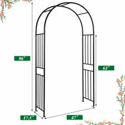 7.2 Ft Garden Arbor, Metal Trellis Arch for Climbing Plants, Indoor Outdoor Rose Arbor with Gate