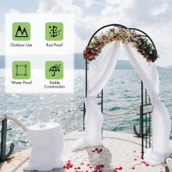 7.2 Ft Garden Arbor, Metal Trellis Arch for Climbing Plants, Indoor Outdoor Rose Arbor with Gate