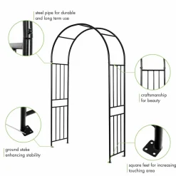 7.2 Ft Garden Arbor, Metal Trellis Arch for Climbing Plants, Indoor Outdoor Rose Arbor with Gate
