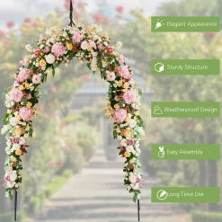 8.4 Ft Gothic Garden Arbor, Metal Arbor Trellis for Climbing Plants, Roses, Vines