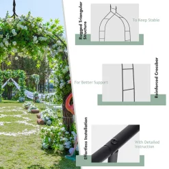 8.4 Ft Gothic Garden Arbor, Metal Arbor Trellis for Climbing Plants, Roses, Vines