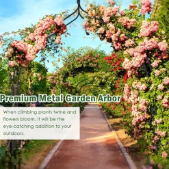 8.4 Ft Gothic Garden Arbor, Metal Arbor Trellis for Climbing Plants, Roses, Vines