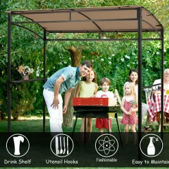 7ft Grill Gazebo, Patio Barbecue Canopy with Serving Shelf and Storage Hooks