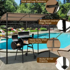 7ft Grill Gazebo, Patio Barbecue Canopy with Serving Shelf and Storage Hooks
