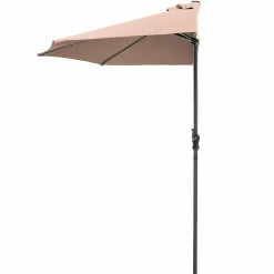 9 ft Half Round Outdoor Patio Umbrella, Market Umbrella with Crank and 5 ribs