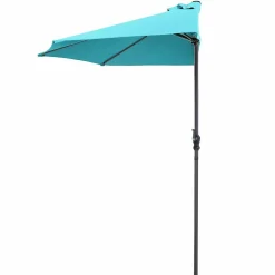 9 ft Half Round Outdoor Patio Umbrella, Market Umbrella with Crank and 5 ribs