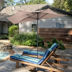 9 ft Half Round Outdoor Patio Umbrella, Market Umbrella with Crank and 5 ribs