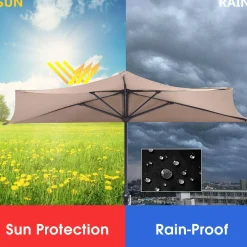 9 ft Half Round Outdoor Patio Umbrella, Market Umbrella with Crank and 5 ribs