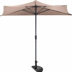 9 ft Half Round Outdoor Patio Umbrella, Market Umbrella with Crank and 5 ribs