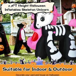 5.5 Ft Halloween Inflatable Skeleton Unicorn with Build-in LED Lights & Blower, Blow Up Yard Decorations