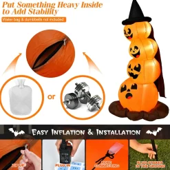 7 Ft Halloween Inflatable Stacked Pumpkins with Build-in LED Lights & Blower