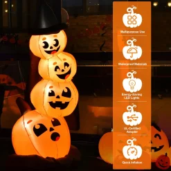 7 Ft Halloween Inflatable Stacked Pumpkins with Build-in LED Lights & Blower