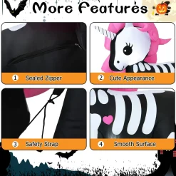 5.5 Ft Halloween Inflatable Skeleton Unicorn with Build-in LED Lights & Blower, Blow Up Yard Decorations