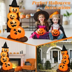 7 Ft Halloween Inflatable Stacked Pumpkins with Build-in LED Lights & Blower