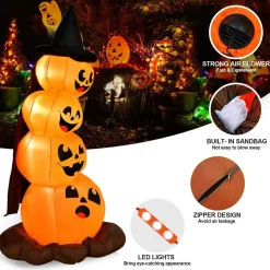 7 Ft Halloween Inflatable Stacked Pumpkins with Build-in LED Lights & Blower