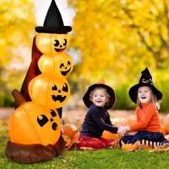 7 Ft Halloween Inflatable Stacked Pumpkins with Build-in LED Lights & Blower