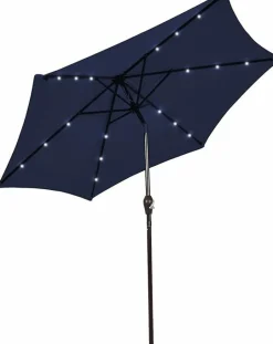 10FT Solar Powered 24 LED Lighted Patio Umbrella, Table Market Umbrella with Tilt Adjustment and Crank Handle
