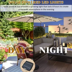 10FT Solar Powered 24 LED Lighted Patio Umbrella, Table Market Umbrella with Tilt Adjustment and Crank Handle