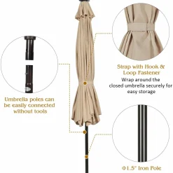 10FT Solar Powered 24 LED Lighted Patio Umbrella, Table Market Umbrella with Tilt Adjustment and Crank Handle