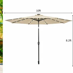 10FT Solar Powered 24 LED Lighted Patio Umbrella, Table Market Umbrella with Tilt Adjustment and Crank Handle