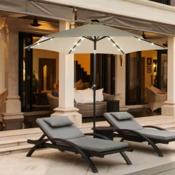 9FT Solar Powered LED Lighted Patio Umbrella, Table Market Umbrella with Tilt and Crank