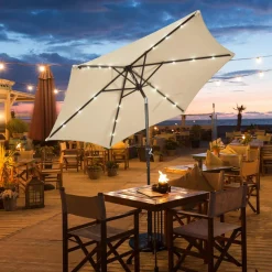 9FT Solar Powered LED Lighted Patio Umbrella, Table Market Umbrella with Tilt and Crank