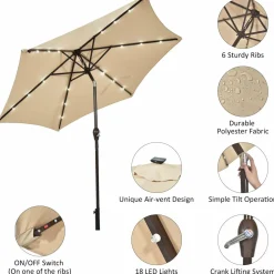 9FT Solar Powered LED Lighted Patio Umbrella, Table Market Umbrella with Tilt and Crank