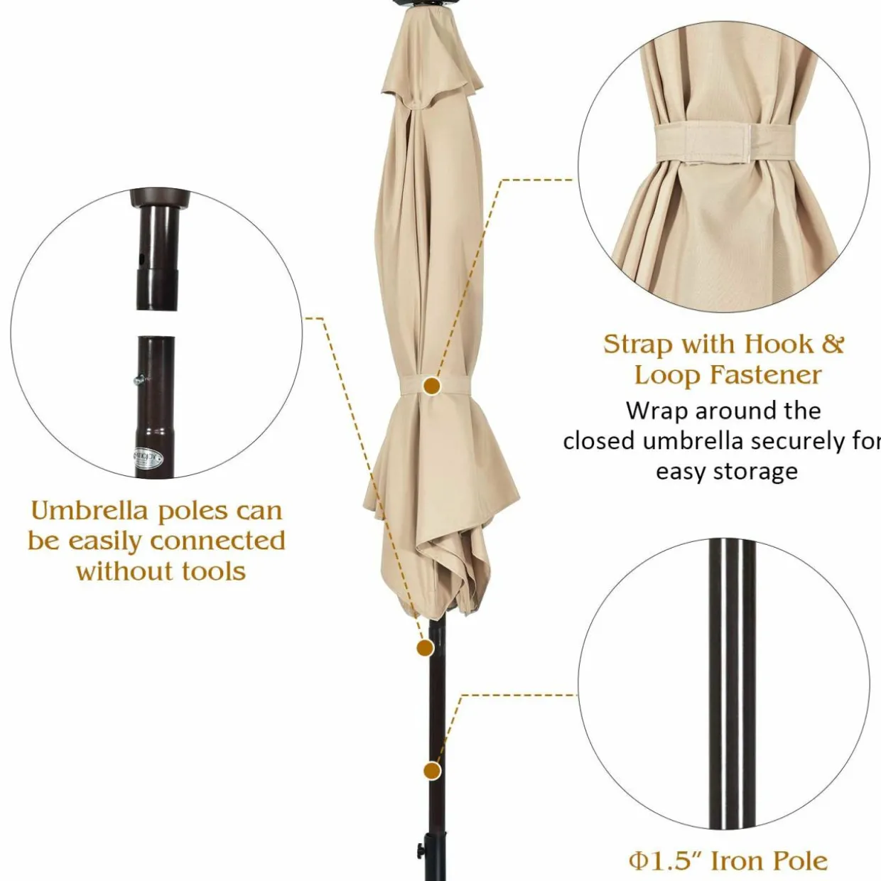 9FT Solar Powered LED Lighted Patio Umbrella, Table Market Umbrella with Tilt and Crank