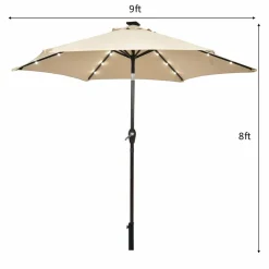9FT Solar Powered LED Lighted Patio Umbrella, Table Market Umbrella with Tilt and Crank
