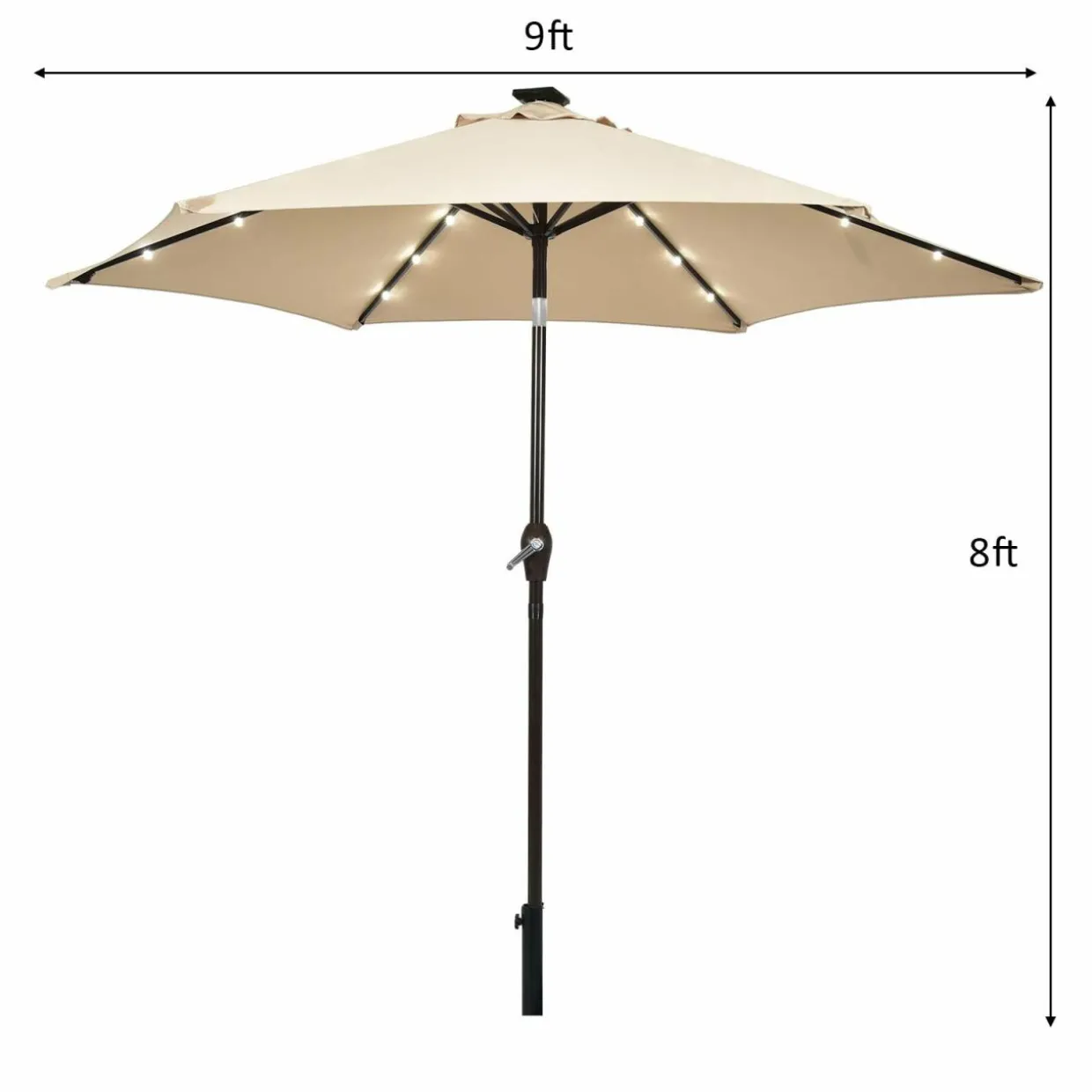 9FT Solar Powered LED Lighted Patio Umbrella, Table Market Umbrella with Tilt and Crank