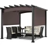 10ft x 10ft Outdoor Retractable Pergola, Patio Metal Pergola with Adjustable Sliding Sun Shade Canopy