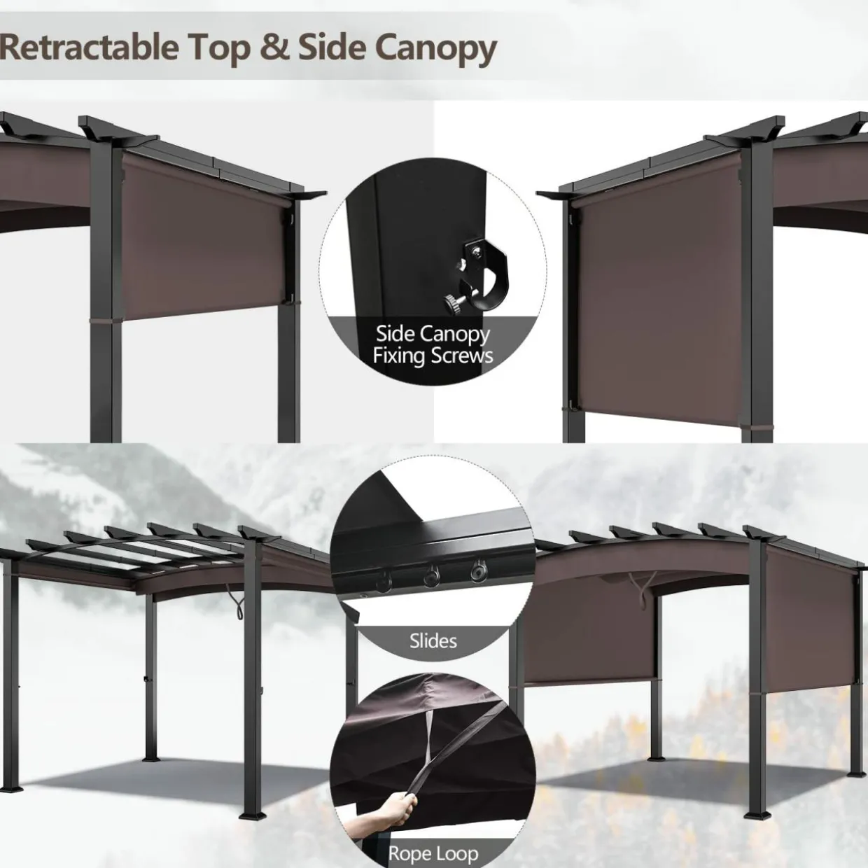 10ft x 10ft Outdoor Retractable Pergola, Patio Metal Pergola with Adjustable Sliding Sun Shade Canopy