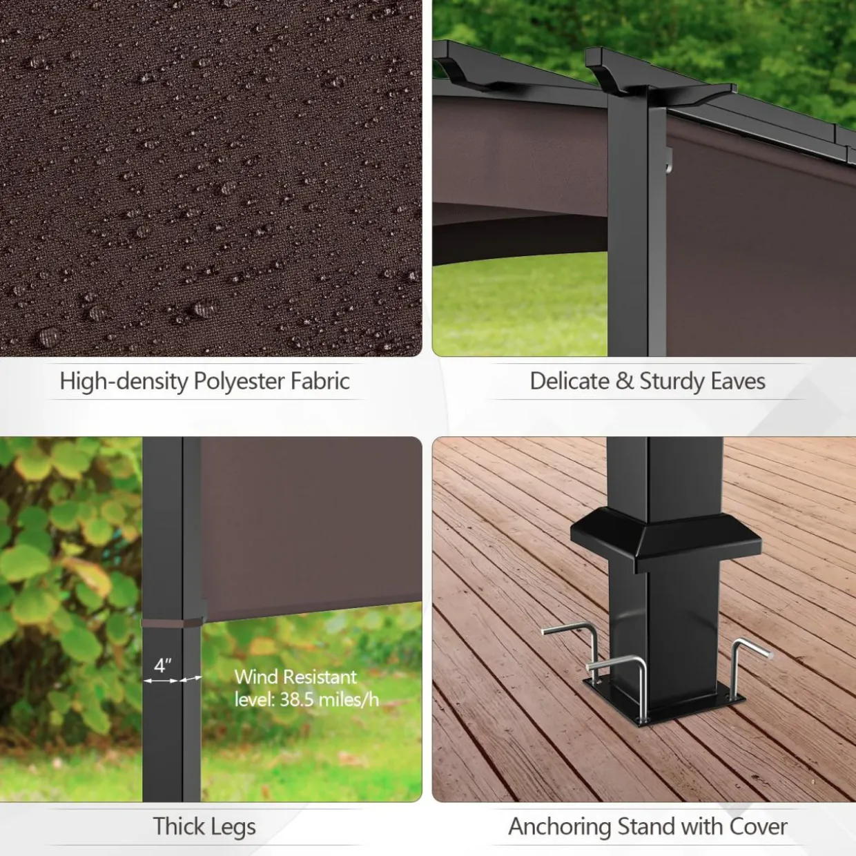 10ft x 10ft Outdoor Retractable Pergola, Patio Metal Pergola with Adjustable Sliding Sun Shade Canopy