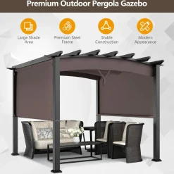 10ft x 10ft Outdoor Retractable Pergola, Patio Metal Pergola with Adjustable Sliding Sun Shade Canopy
