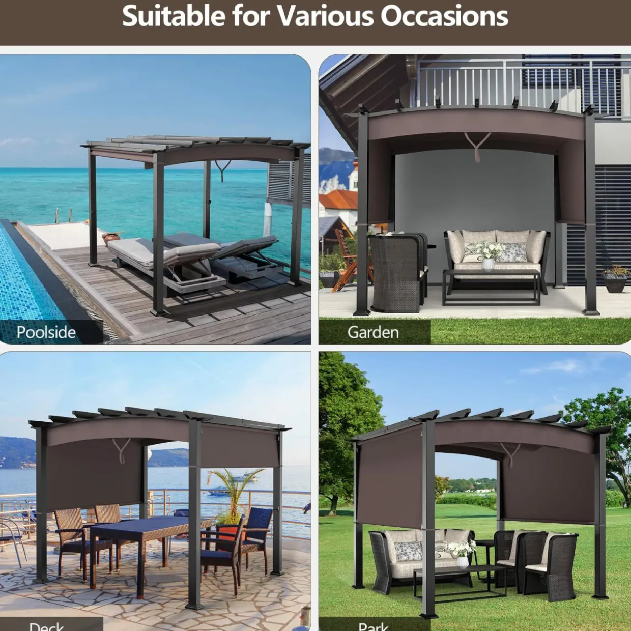 10ft x 10ft Outdoor Retractable Pergola, Patio Metal Pergola with Adjustable Sliding Sun Shade Canopy