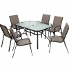 Furniture Set, Outdoor Furniture Set with 6 Stackable Armchairs, 55 Inches Dining Table with 1.5 Inches Umbrella Hole