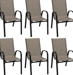 Furniture Set, Outdoor Furniture Set with 6 Stackable Armchairs, 55 Inches Dining Table with 1.5 Inches Umbrella Hole