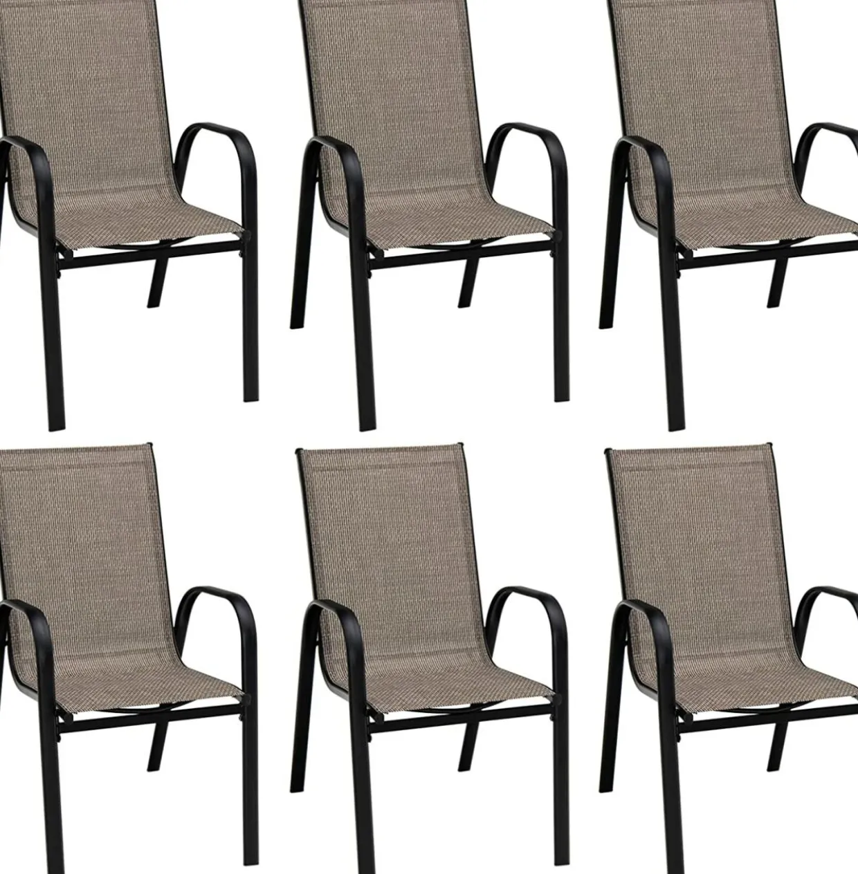 Furniture Set, Outdoor Furniture Set with 6 Stackable Armchairs, 55 Inches Dining Table with 1.5 Inches Umbrella Hole