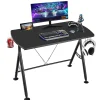 Gaming Desk, Ergonomic Home Office Computer Desk with Cup Holder & Headphone Hook