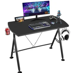 Gaming Desk, Ergonomic Home Office Computer Desk with Cup Holder & Headphone Hook