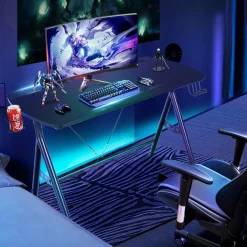 Gaming Desk, Ergonomic Home Office Computer Desk with Cup Holder & Headphone Hook